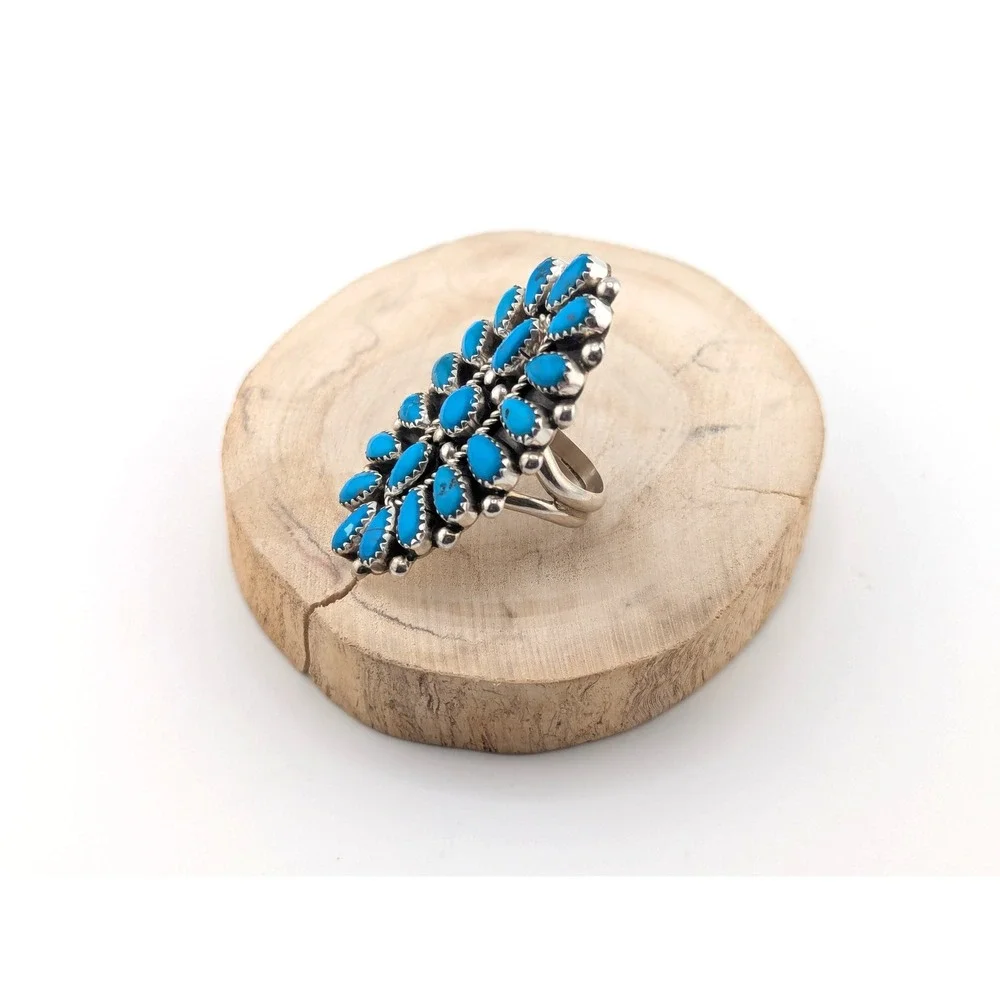 Navajo Turquoise Cluster Ring Native American Sterling Silver Jewelry Sz 8.5 ** - Picture 6 of 7
